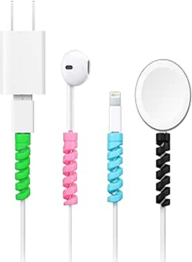Spiral Cable Protector for LG L60 Dual Cable Saver Charging Cord Protective Universal Earphones Cable Cover (4 Pieces -Set 1, Mix Colour, SRK.B1)